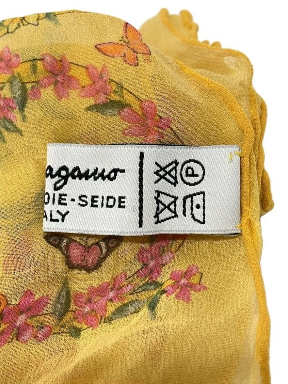 Salvatore Ferragamo - Yellow Pink Green Silk Scarf - Picture 5 of 6
